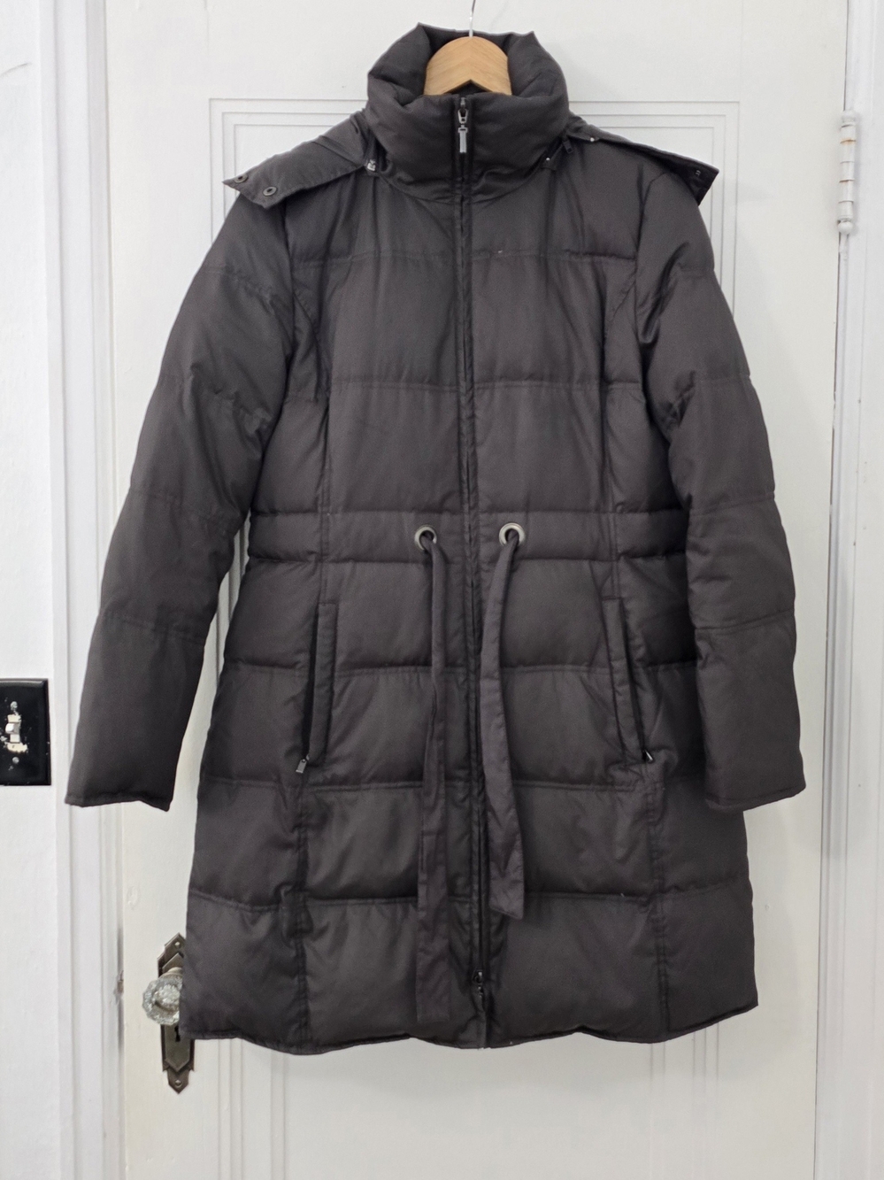 Kenneth Cole Reaction Dark Gray Quilted Drawstring Waist Puffer Coat Down Filled